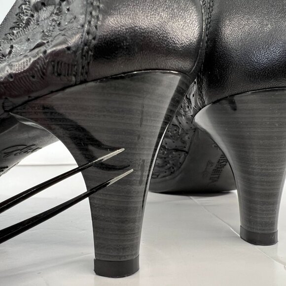 Sz 39 Hispanitas Black Floral Texture Elastic Pointed Toe Pump Heels - Picture 13 of 13